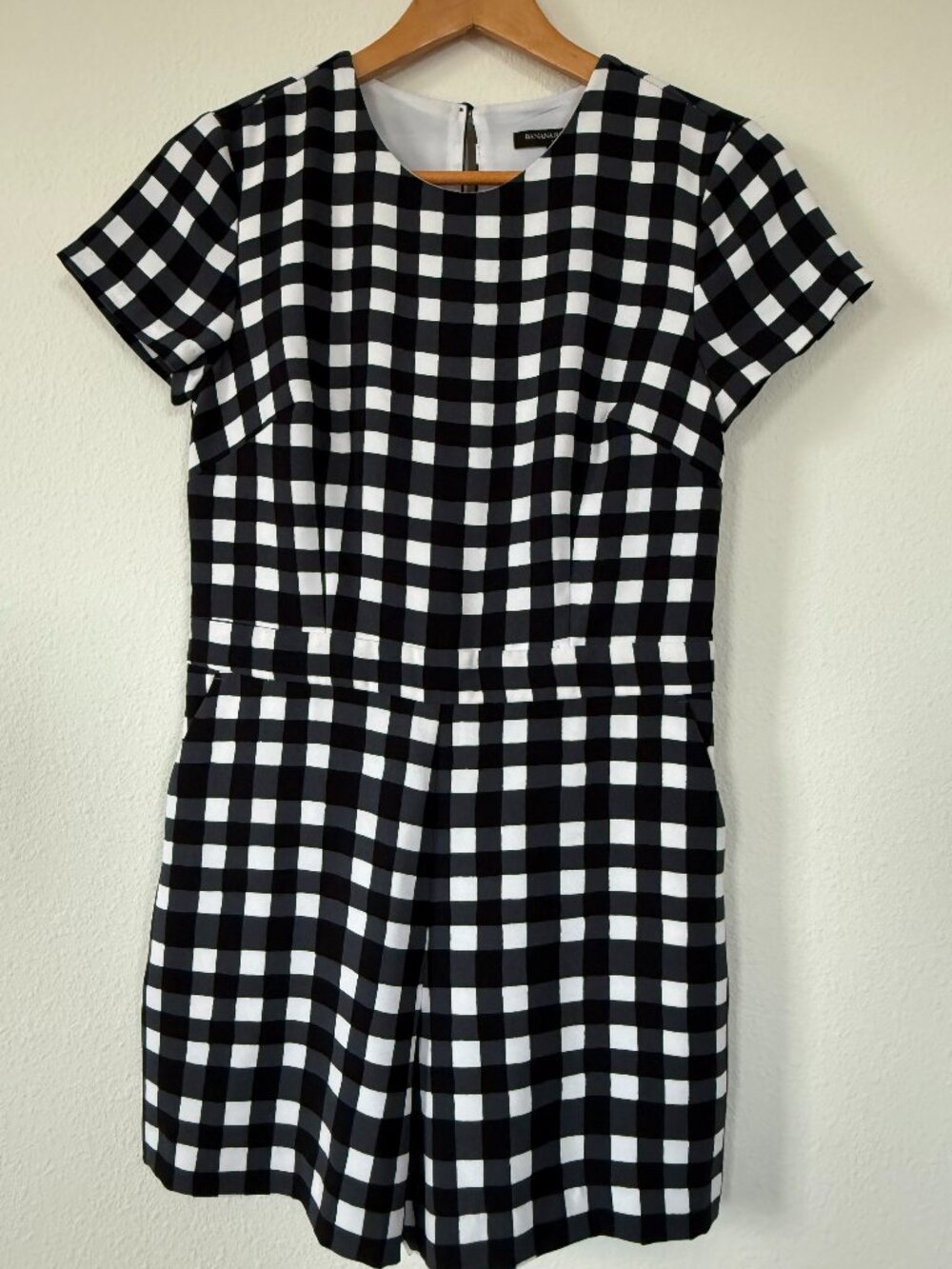 Banana Republic Black White Gingham Romper Pockets Size 0